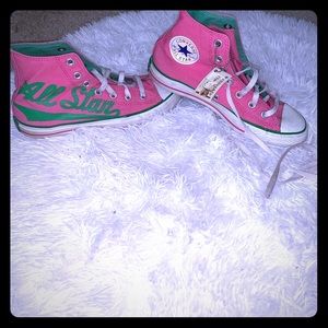 High top pink and green converse
